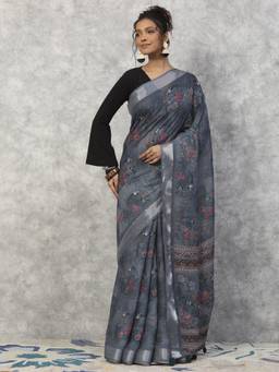 Garden VARELI - Daily Wear Grey Art Silk with Animal Print Design Saree
