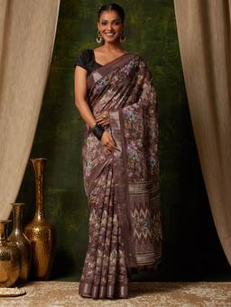Garden VARELI - Daily Wear Brown Art Silk with Floral Design Saree