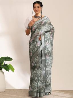 Garden VARELI - Daily Wear Sage Green Art Silk with Floral Design Saree