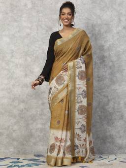 Garden VARELI - Banarasi Mustard Yellow Art Silk with Floral Design Saree