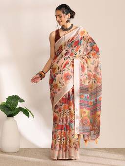 Garden VARELI - Banarasi Peach Art Silk with Floral Design Saree