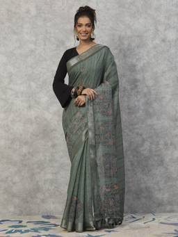Garden VARELI - Banarasi Olive Grey Art Silk with Woven Design Saree