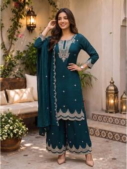 Rangita - Women Green Embroidered Kurta With Salwar And Dupatta