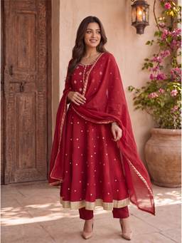 Rangita - Women Maroon Embroidered Kurta With Pant And Dupatta