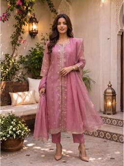 Rangita - Women Pink Embroidered Kurta With Pant And Dupatta