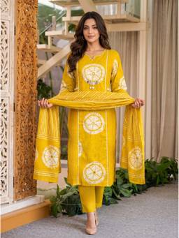 Rangita - Women Yellow Embroidered Kurta With Pant And Dupatta