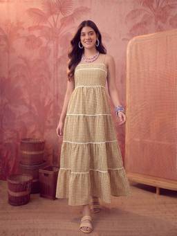 CLO - Checked Beige Maxi Dress