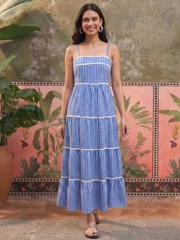 CLO - Checked Blue Maxi Dress