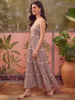 CLO - Checked Brown Maxi Dress