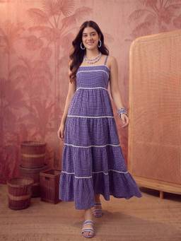 CLO - Checked Purple Maxi Dress