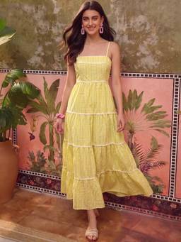 CLO - Checked Yellow Maxi Dress