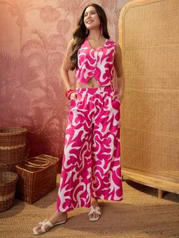 CLO - Printed Pure Cotton Sleeveless Pink Co-Ords