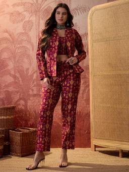 CLO - Printed Pure Cotton Full Sleeve Wine Co-Ords