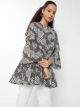 max - Women Printed Off WhiteTunic
