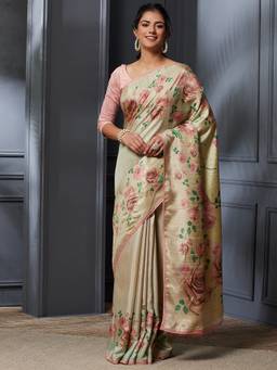 Garden VARELI - Bhagalpuri Olive Tussar Silk with Floral Design Saree