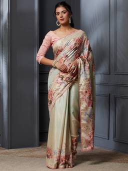 Garden VARELI - Bhagalpuri Beige Tussar Silk with Floral Design Saree