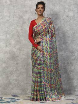 Garden VARELI - Bhagalpuri Multicolor Tussar Silk with Checks Design Saree