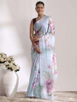 Garden VARELI - Daily Wear Sky Blue Organza with Floral Design Saree