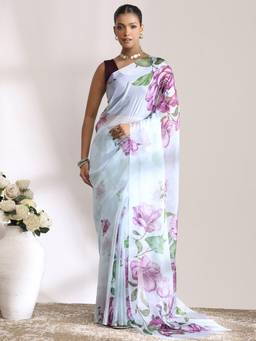 Garden VARELI - Daily Wear Blue Organza with Floral Design Saree