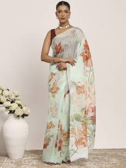 Garden VARELI - Daily Wear Green Organza with Floral Design Saree