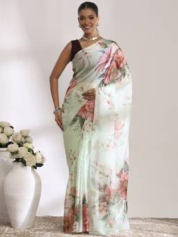 Garden VARELI - Daily Wear Mint Green Organza with Floral Design Saree