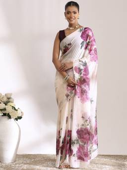 Garden VARELI - Daily Wear Cream Organza with Floral Design Saree