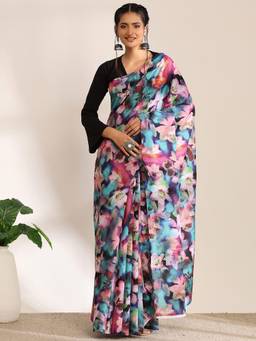 Garden VARELI - Banarasi Turquoise Satin with Floral Design Saree