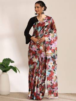 Garden VARELI - Banarasi Red Satin Floral Saree
