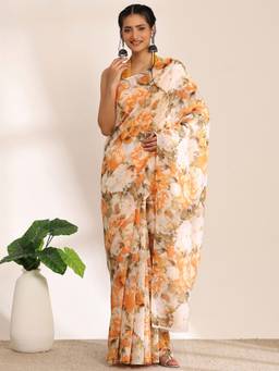 Garden VARELI - Banarasi Peach Satin with Floral Design Saree