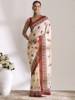 Garden VARELI - Daily Wear Cream Georgette with Floral Design Saree