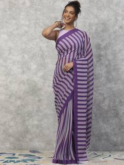 Garden VARELI - Daily Wear Purple Georgette with Stripes Design Saree