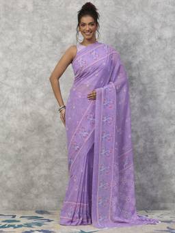 Garden VARELI - Daily Wear Lavender Georgette with Floral Design Saree
