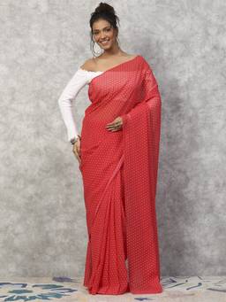 Garden VARELI - Daily Wear Red Georgette with Polka Dots Design Saree