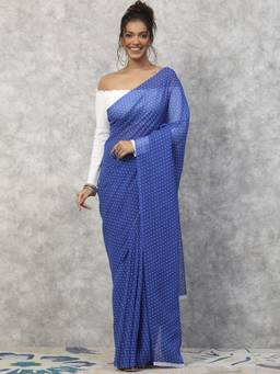 Garden VARELI - Daily Wear Blue Georgette with Polka Dots Design Saree
