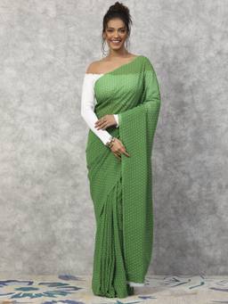 Garden VARELI - Daily Wear Green Georgette with Polka Dots Design Saree