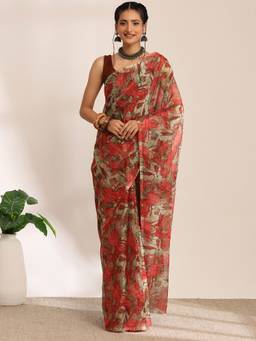 Garden VARELI - Daily Wear Rust Red Chiffon with Abstract Design Saree