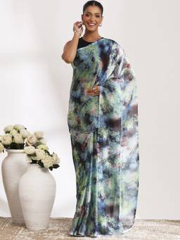 Garden VARELI - Daily Wear Ocean Blue Chiffon with Abstract Design Saree