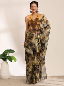 Garden VARELI - Daily Wear Ochre Yellow Chiffon with Abstract Design Saree