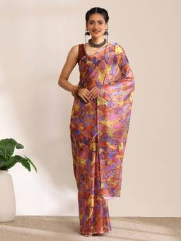 Garden VARELI - Bhagalpuri Rust Orange Chiffon with Abstract Design Saree