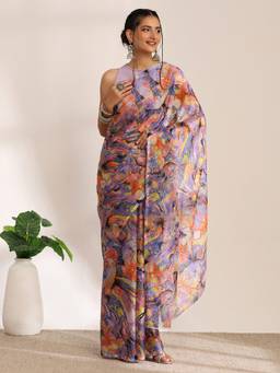 Garden VARELI - Bhagalpuri Purple Chiffon with Abstract Saree