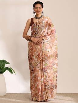 Garden VARELI - Daily Wear Peach Chiffon with Abstract Design Saree
