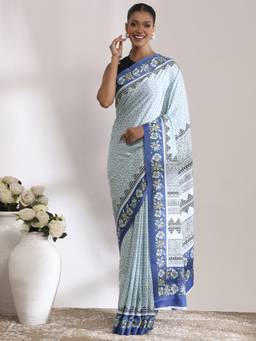 Garden VARELI - Banarasi Sky Blue Crepe with Ethnic Design Saree