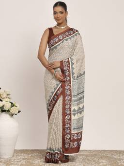 Garden VARELI - Banarasi Cream Crepe with Ethnic Design Saree