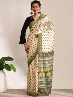 Garden VARELI - Bhagalpuri Off-White Crepe Floral Saree