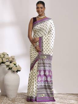 Garden VARELI - Bhagalpuri Off-White Crepe with Floral Saree