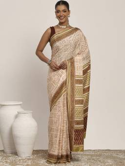 Garden VARELI - Bhagalpuri Peach Crepe with Geometric Design Saree