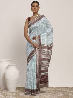 Garden VARELI - Bhagalpuri Sky Blue Crepe with Geometric Saree