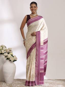 Garden VARELI - Bhagalpuri Cream Crepe with Geometric Design Saree
