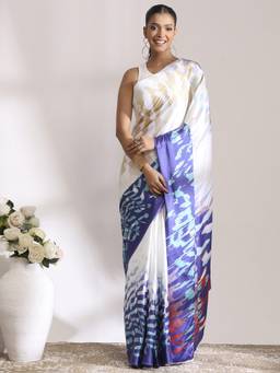 Garden VARELI - Banarasi Pure White Satin with Abstract Design Saree