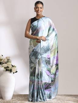 Garden VARELI - Banarasi Aqua Blue Satin with Abstract Design Saree